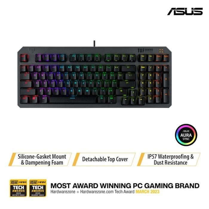 Keyboard Gaming ASUS TUF K3 GEN II with Compact 97-key Layout, Optical-Mechanical RGB Switches
