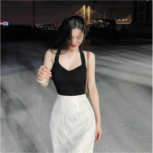 Áo bra cotton tăm vòng buộc cổ hở lưng