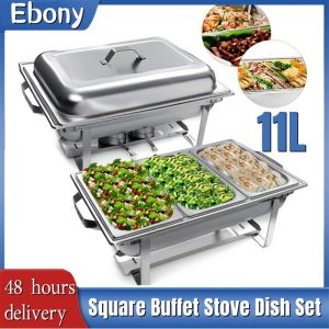11L Stainless Steel Square Buffet Stove Dish Set Foldable Container Food Warmer for Catering Buffet Set Rectangular Chafing Dish