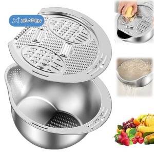 MLADEN Stainless Steel Rice Washing Basin Vegetable Draining Basket Fruit Clean Drain Basket 不銹鋼濾水盆