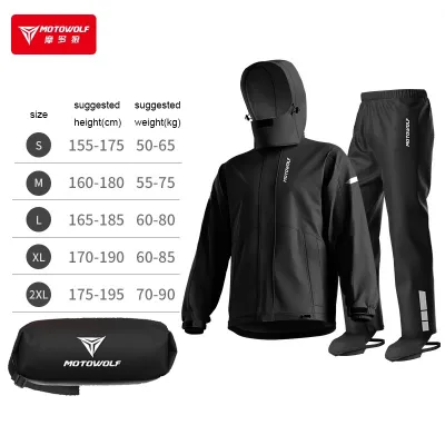 MOTOWOLF Men Motorcycle Raincoat for Women Parkas Motorcycle Rainsuit Motowolf Raincoat Original V5 Version 5 Windproof Reflective Waterproof Jacket Pants Shoes Cover Pocket Hat