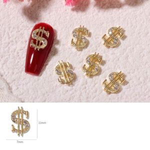 AINACHU Silver/Gold Luxury Coin Design 3D Money Nail Art Rhinestone Dollar Nail Art Decorations Manicure DIY Nail Jewelry