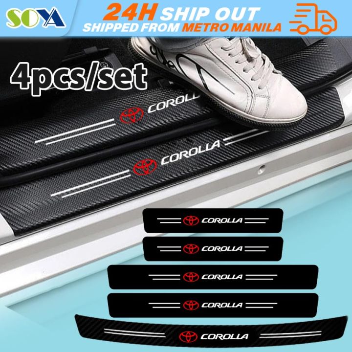 AQJ Carbon Fiber Look Door Sill Scuff Plate Cover Sticker For Toyota Cars - Anti Scratch Protector Decal