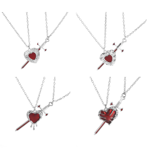 Alloy Swords Heart Necklace Fashionable Couple Collarbone Chain Valentines Day Handmade Anniversary Gift