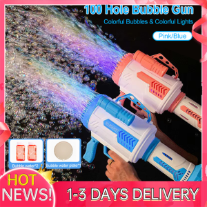 100 Hole Gatling Bubble Machine Toy Mesin Buih Children Outdoor Bath Handheld Wedding Electric Bubble Gun Porous Small Fan Bubble Machine