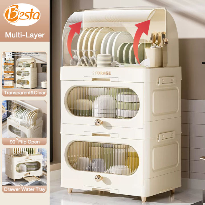 Plastic Dish Cabinet Foldable Dish Drainer Drying Rack Aesthetic With ...