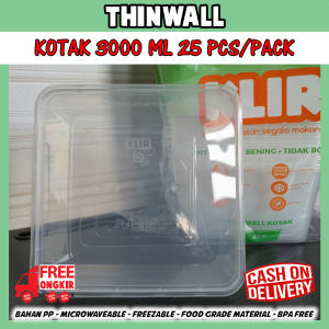 Thinwall KOTAK KLIR 3000 ml + Tutup cup dessert kue tart 1 pack isi 25 pcs anti bocor rapat ANTI PECAH / KOKOH / BENING / Kotak Makan Plastik