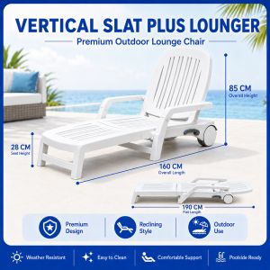 Resort Ready Beach Lounge Chair for Rentals - White Folding & Blue Fabric Styles - Easy to Clean Sun Resistant Heavy-Duty PP