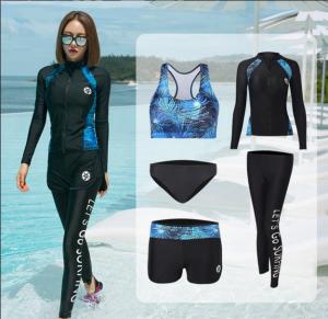 Luoke 5PCS New style swimsuit for women high waist shorts prevent bask in quick-drying with breast cushion for women sports long sleeve zipper high elastic rashguards swimwear 5-piece suit