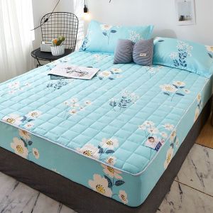 Quilted Cotton Mattress Protector Fitted Bed Sheet Flower Design Single/Double/Queen/King size