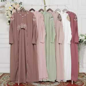 SIGAWA-(COD) Kaftan Terbaru 2 In 1 Inner Outher Baju Muslim Wanita Simple Mewah Dan Elegan Bahan Ceruty Grade A Mix Bordir
