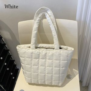 ENCOUNT Nylon Quilted Tote Bags Solid Color Cotton Top-handle Bags Casual Big Shopping Bag Winter