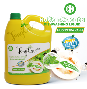 Nước Rửa Chén Tonycare 4kg – Hương Trà Xanh – Đánh Bay Dầu Mỡ – Dịu Nhẹ Da Tay
