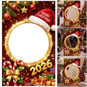 NALANILI 2D Khung ảnh Giáng sinh Nhiều màu sắc Mẫu mũ ông già Noel Phông nền ảnh Giáng sinh Sáng tạo Mẫu quà tặng Khung khoét rỗng Trang trí tiệc Giáng sinh