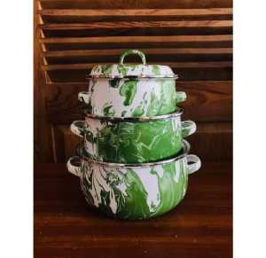 Panci Sup Sayur Blirik Enamel Jadul Isi 3 pcs + tutup