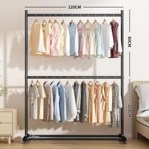 2 Tiers Metal Clothes Drying Rack Floor-Standing Bedroom And Balcony Clothes Drying Rack Coat And Clothing Storage Rack