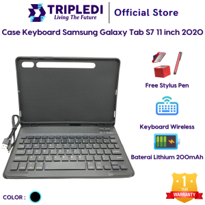 TRIPLEDI Case Samsung Galaxy Tab S7 SM-T870 SM-T875 SM-T876B 2020 11 inch Keyboard Wireless Bluetooth Free Stylus Pen Flip Casing Leather Magnetic Buckle Folio Book Cover Slim Sarung Pelindung Tablet Android Protektif Shockproof Stand Built-in