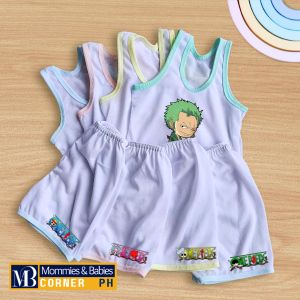 MABC Newborn Infants Cute Character Printed White Tshirt and Sando Shorts Terno for Kids Babies Soft  Breathable Quick Dry Cotton ootds Pambahay kids clothes for baby 0-1 yr old