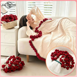 JACIRCLE Rose Bluebell Blanket Finished Knitted Handmade Throw Crochet Flower Bouquet Girlfriend Birthday Gift