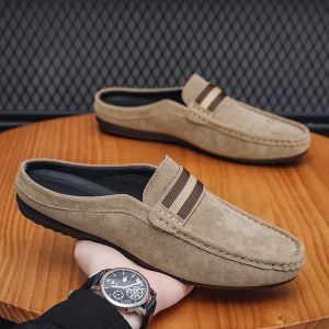 New Arrival Men Half Loafers Suede Leather Slip On Slippers Breathable Casual Outdoor Driving Mules