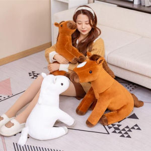 JOJO CASTLE 60/80cm Simulation Sitting Horse Plush Toys Lifelike Brown White Horse Dolls Stuffed Soft Animal Toys Kids Birthday Decor Gift