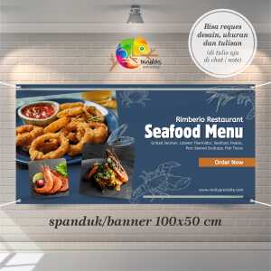Cetak Spanduk Banner Blue Gold Classy and Elegant Seafood Menu