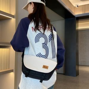 CRNGW Korean Style Nylon Messenger Bag Large Capacity Multi Pocket Crossbody Bag Simple Flip Cover Mailman Bag Students