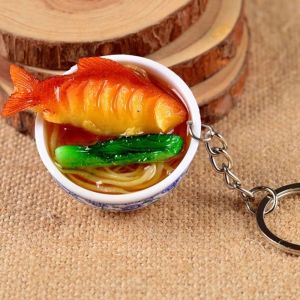 TKC28 Jewelry Gift Creative Mini Porcelain Blue and White Key Holder Food Bowl Keyrings Simulation Noodle Keychain Food Key Chains