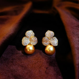 Sequito Chất Lượng Cao Bridal quần áo cưới Phụ Kiện Lá mạ Vàng Hình Dạng Aaa đá Cubic Zirconia Bông tai ngọc trai Bông Tai Se1038