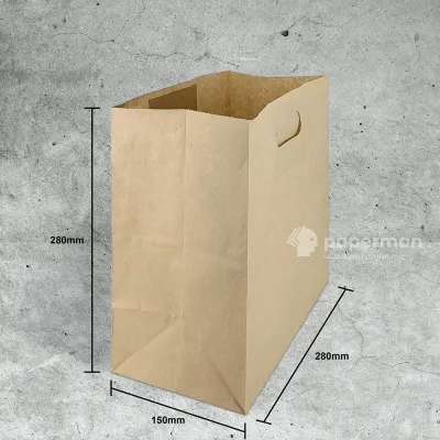 Store Age [50/100pcs] Brown Food Grade Paper Bag SOS Bag Die Cut Handle Bag Food Bag Food Wrapper Bag Takeaway Bag Goodies Bag [READY STOCK]