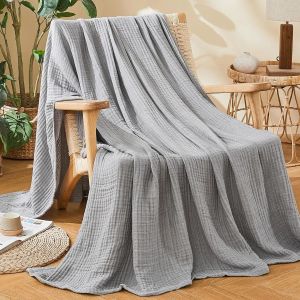 100% Cotton Muslin Blanket 6-Layer Lightweight Blanket for Bed Pre-Washed Breathable Gauze for Bed Layering All-Season Comfort
