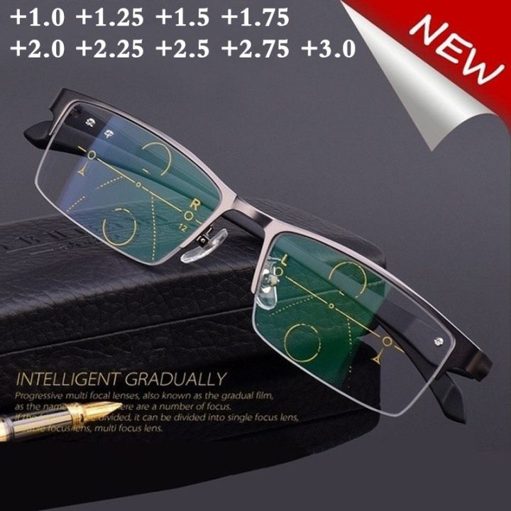 New Transition Progressive Multifocal Lenses Multi Focus Reading Glasses  Half Rim Men Women Glasses Varifocal Square Diopter Glasses+Rx Farsighted 