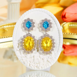 SEQUITO Temperament Brides Clothes Accessories Pave Setting Yellow Blue White AAAAA Cubic Zirconia Silvery Long Drop Earrings SE967