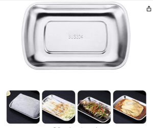 Đĩa Inox 304 Chữ Nhật Thép Không Gỉ Đựng Thịt Nướng - Đồ Ăn Tráng Miệng