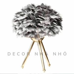 D214 Đèn Bàn Led Lông Vũ Trang Trí – Đèn Ngủ Đầu Giường Chân Kim Loại Hiện Đại Ánh Sáng Ấm Decor Phòng Khách/Phòng Ngủ (CHÍNH HÃNG)