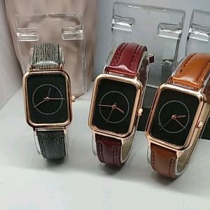 Mewah Casual Jam Tangan Wanita Kotak Tali Kulit