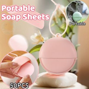 Portable 50pcs Disposable Boxed Paper Soap Travel Portable Hand Washing Box Scented Slice Sheets