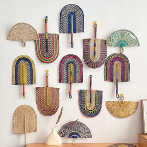 Natural Straw Handwoven Fan for Summer Cooling Supplies Farmhouse Wall Decorations Props Wedding Party Decorations