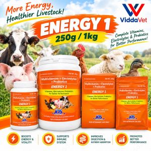 ENERGY 1 250g Multivitamins Electrolytes and Probiotics for Livestock 1kg Multivitamin Supplement for Poultry and Farm Animals