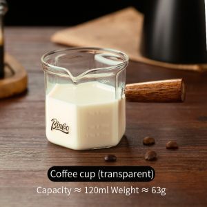 Bincoo Coffee Wooden Handle Cup Glass with Scale Ode Cup Italian Concentrated Coffee Extraction Cups Milk Can