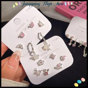 【Jumpping】 6Pcs Fashion Sweet Heart Stud Earrings For Women Girls Personality Fashion Temperament Earrings Jewelry Accessories Gifts