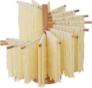 Pasta Drying Rack Collapsible Pasta Dryer Rack Foldable Spaghetti Dryer Noodle Drying Rack for Pasta with 16 Rods Noodle Hanging Rack Wooden Noodles Hanger Easy Storage and Quick Set-Up (A)