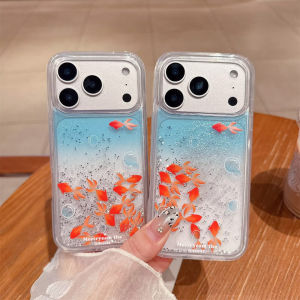 Goldfish Quicksand Liquid Case Cover for iPhone 17 16 15 Pro Max Phone Cases Back Coque Dynamic Glitter Moving Sand Shell Funda