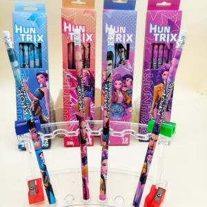 12 ชิ้น KPop Demon Hunters ดินสอและยางลบชุดนักเรียนเครื่องเขียนเด็กสําหรับของขวัญ