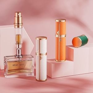 NBANLIKE Luxury Bottom-filled Perfume Bottle Fragrance Aluminum Perfume Mini Cologne Moisturizer 5ml Real Leather Spray Bottle Travel