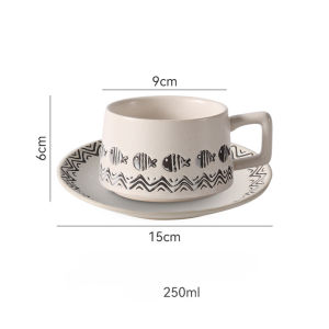 YUNG888 Ceramic Retro Striped Coffee Cup andSsaucer Afternoon Tableware