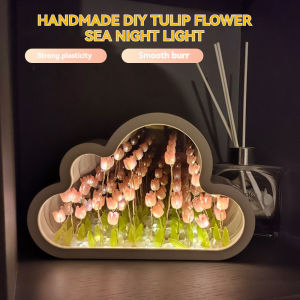 20FLOWERS!! Tulip Lamp Cloud Mirror Night Light with Mirror DIY Desktop LED Night Lamp for Birthday Gift 云朵郁金香镜子小夜灯