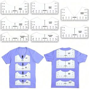 8pcs Penggaris Pengukur T-Shirt Ruler Transparent Penggaris Ziegel Penggaris Kaos Untuk Sablon V Neck/Round Neck T-Shirt Alignment Tool