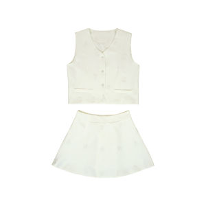 ขาว/ชมพู SLYQ YVES BOW VEST TOP & SKIRT SET เซ็ตเสื้อแขนกุดและกระโปรงปักลาย
