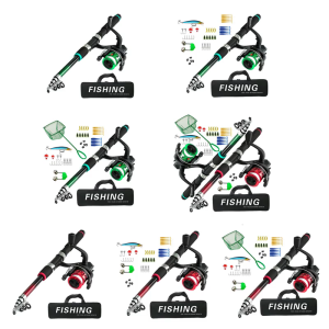 Beginner Fishing Set Including Telescopic Rod Float Baits Metal Hook Connector Fishing Reel Landing Net & Storage Bag